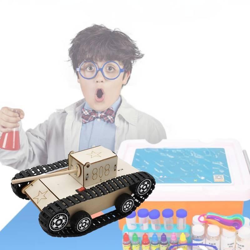 Children's Diy Science And Technology Electric Tracked Tank Vehicle Wooden Material Customizable Educational Assembly Kit