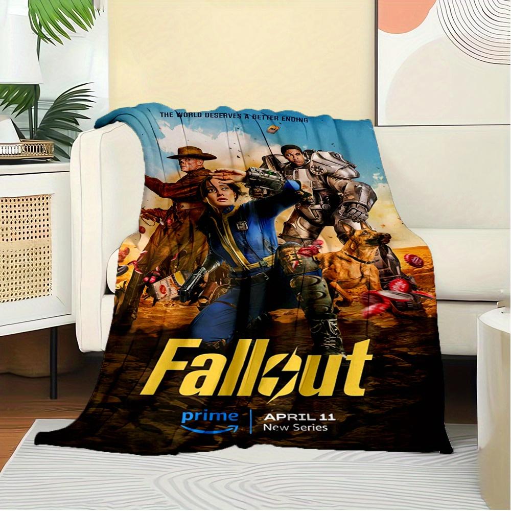 For Fallout-Themed Flannel Blanket, Glam Style, Digital Print, All-Season Comfort, Tear-Resistant, Knitted Craftsmanship, Polyester, with Ap