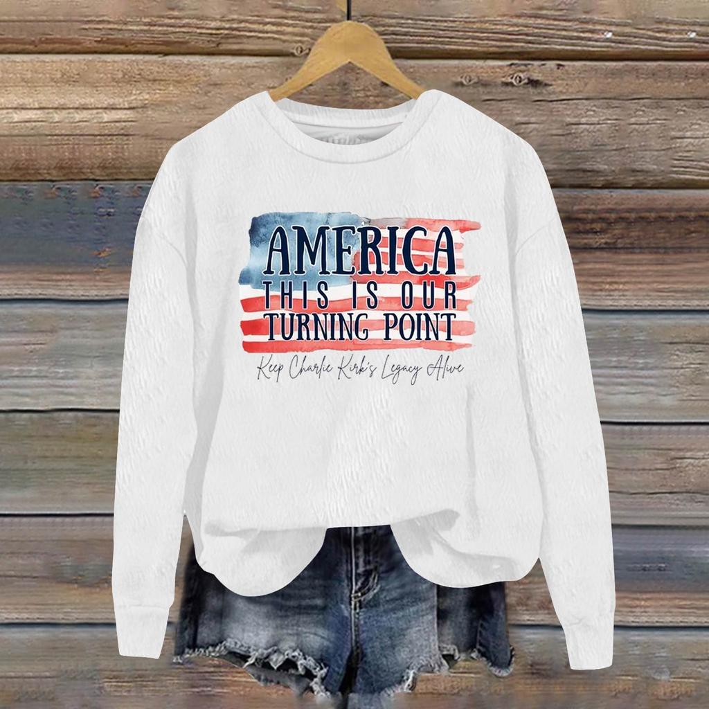 Ladies Fashion Casual Long Sleeve Printed Round Neck  Pullover Top