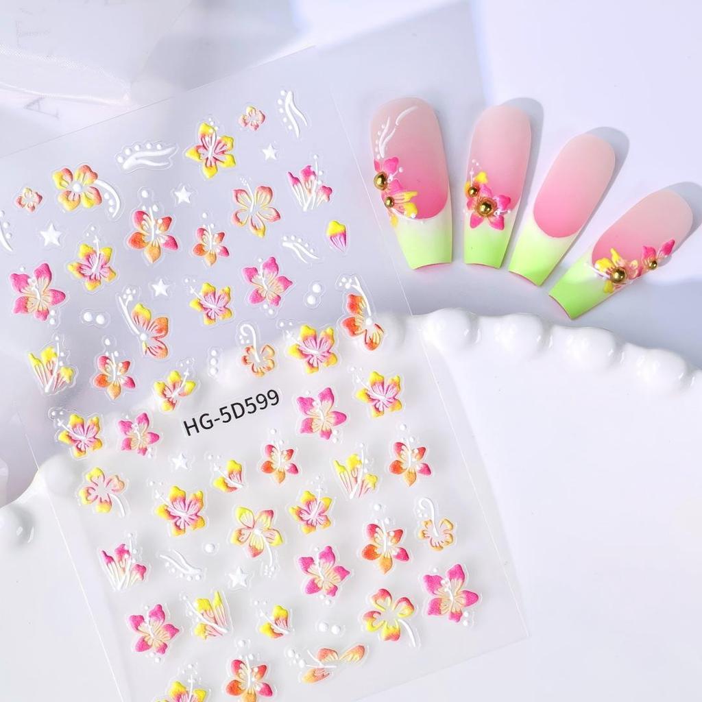 Korean Style 5D Flower Nail Art Stickers - Versatile DIY Adhesive for Fresh, Stylish Designs