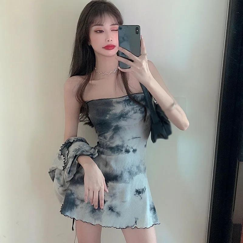 2ks sada podzimní kravatový design Sense Tube Top šaty Ženy Módní Cardigan Top Ležérní Elegantní dvoudílný oblek Plážový styl