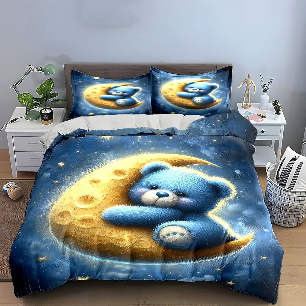 Cute Moon Bear Nursery Decor Multiple Sizes Kid'S And Adults' Bedroom Exquisite 3Pc Bedding Set, Gift