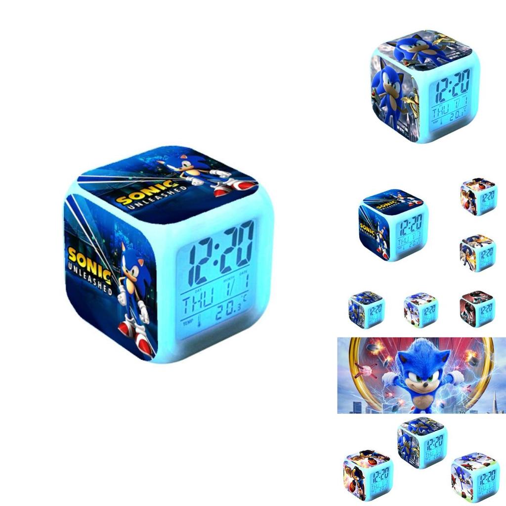 Sonic The Hedgehog Noční světlo Budík 7 barev měnící LED s funkcemi teploty a světla na tlesknutí