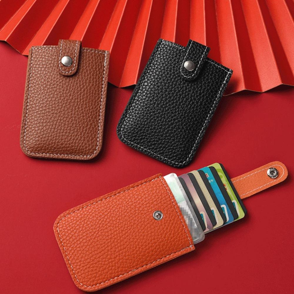 Laminated Concealed Pull-out Business Card Case 4 Card Pockets PU Leather RFID Blocking ID Card Holder Mini Wallets