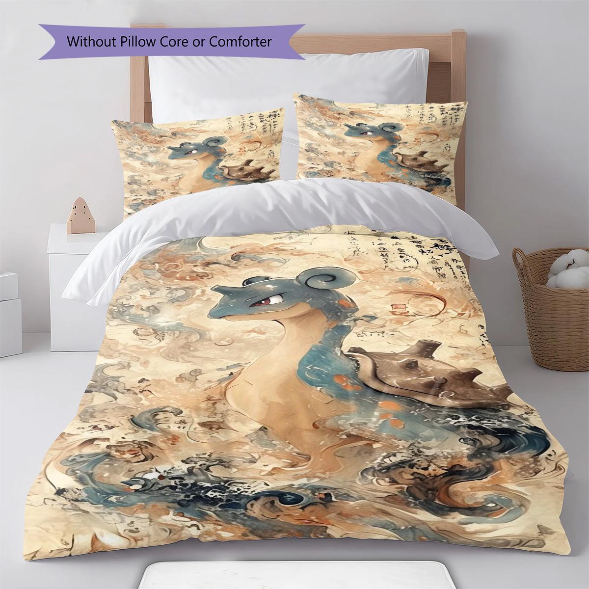 Pokémon Bedding Set Cute Cartoon Pokémon Anime Duvet Cover Polyester Soft Bed Linen Set -QJY 135x200cm