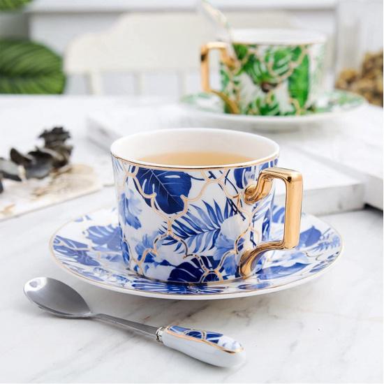 

European-Style Bone China Coffee Cup and Saucer Set, Luxury English Ceramic Black Tea Cup with Gold Trace, Afternoon Tea Cup Porcelain Cup
