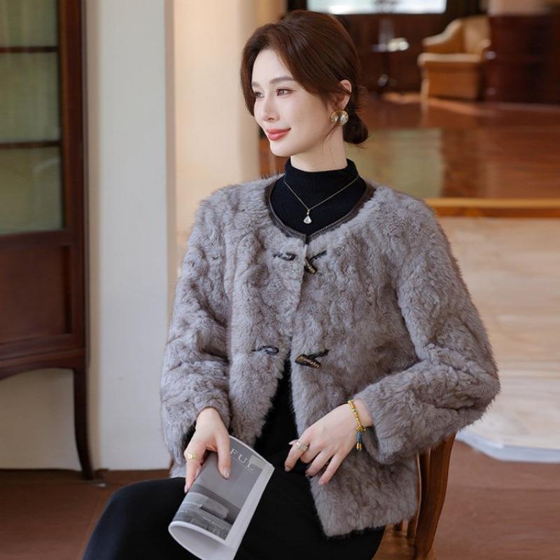 

Шуба цельная легкая роскошная новая женская одежда осень и зима меховой топ 5XL [recommended 150-80kg] серый