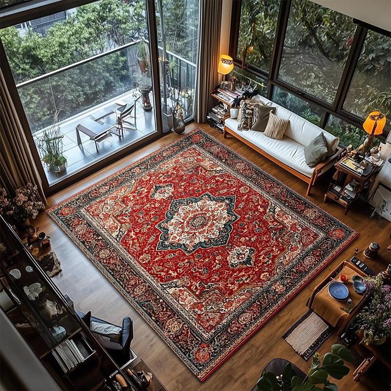 RAKKS Soft Velvet Vintage Moroccan Style Area Rug Non-Slip Indoor Outdoor Carpet for Living Room Bedroom Beside Sofa Home Decor
