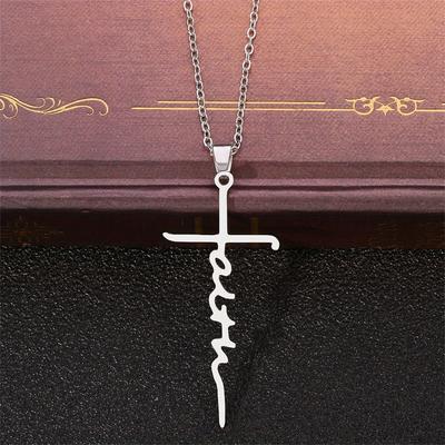Cross Necklace Titanium Steel Wind Stainless Steel Jewelry Letter Faith Pendant