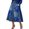 Women's Casual Floral Print Denim Skirt Mid Length A Line Denim Skirt with Floral Pattern for Summer Fashion