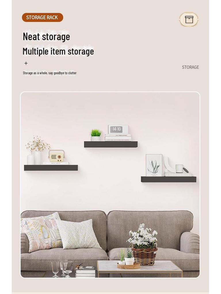 Solid Wood Wall Shelf for Living Room: Punched One-Line Board for Books and Decorative Display