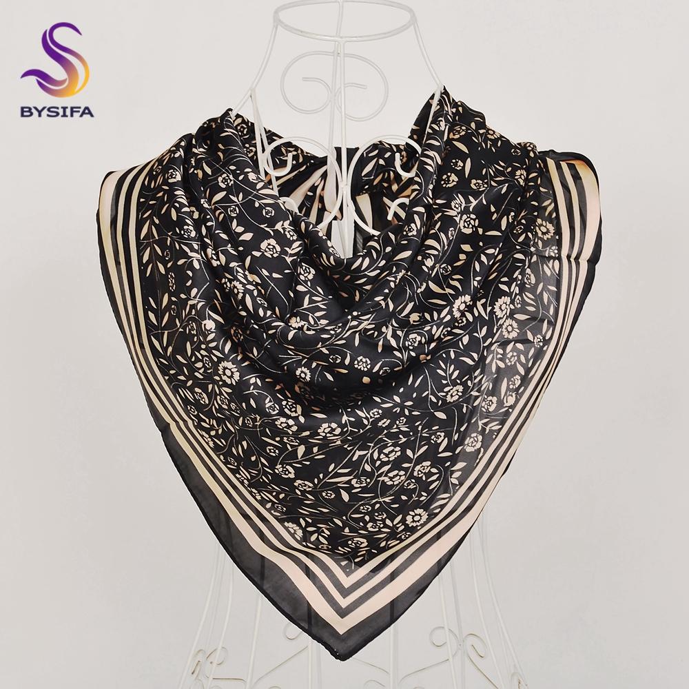 Khaki Grey Silk Shawl Scarf  Female Male Square Scarves Fall Winter Floral Design Neck Head Scarf Summer Beach Shawl
