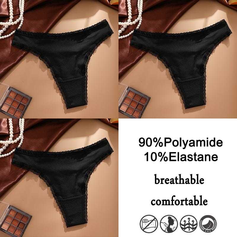 FINETOO 3Pcs Lace Panties Sexy G-String Women's Underwear T-Back Lingerie for Female Panties Underpants Briefs Thong Intimates
