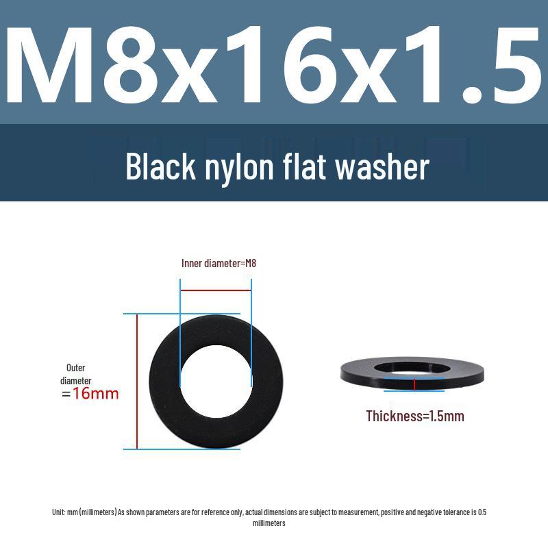 Yigu High-Temperature Insulated Black Nylon Flat Washer (M2, M3, M10, M16, M24)