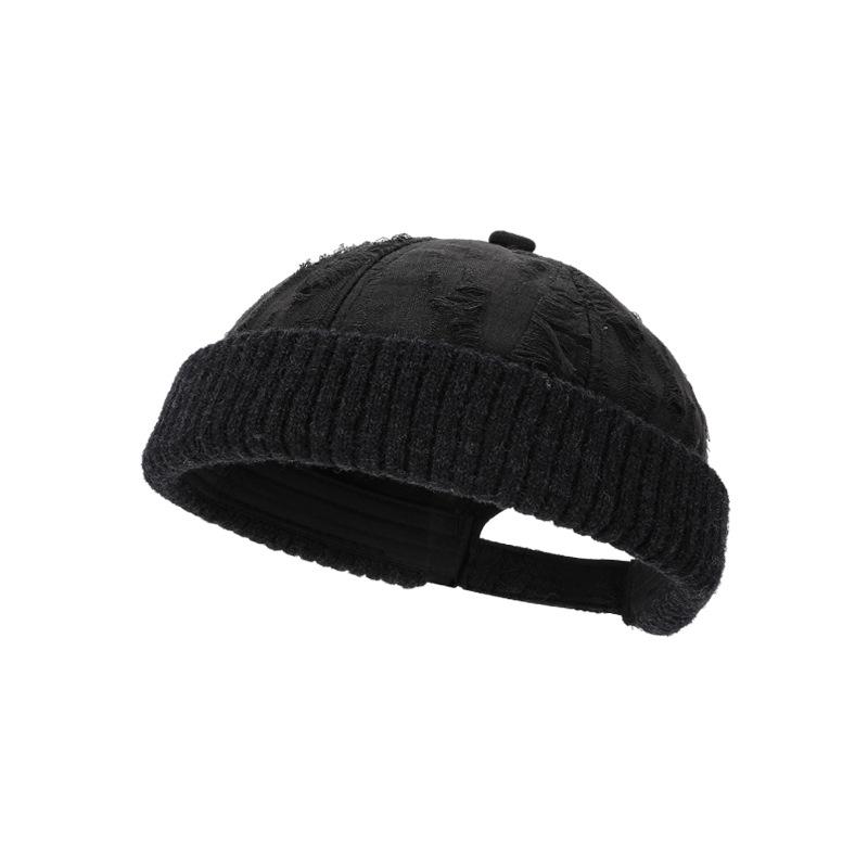 Personalized Ripped Retro Knitted Hat Neutral Autumn and Winter Warm Bag Hat Women's Versatile Hip Hop Melon Hat