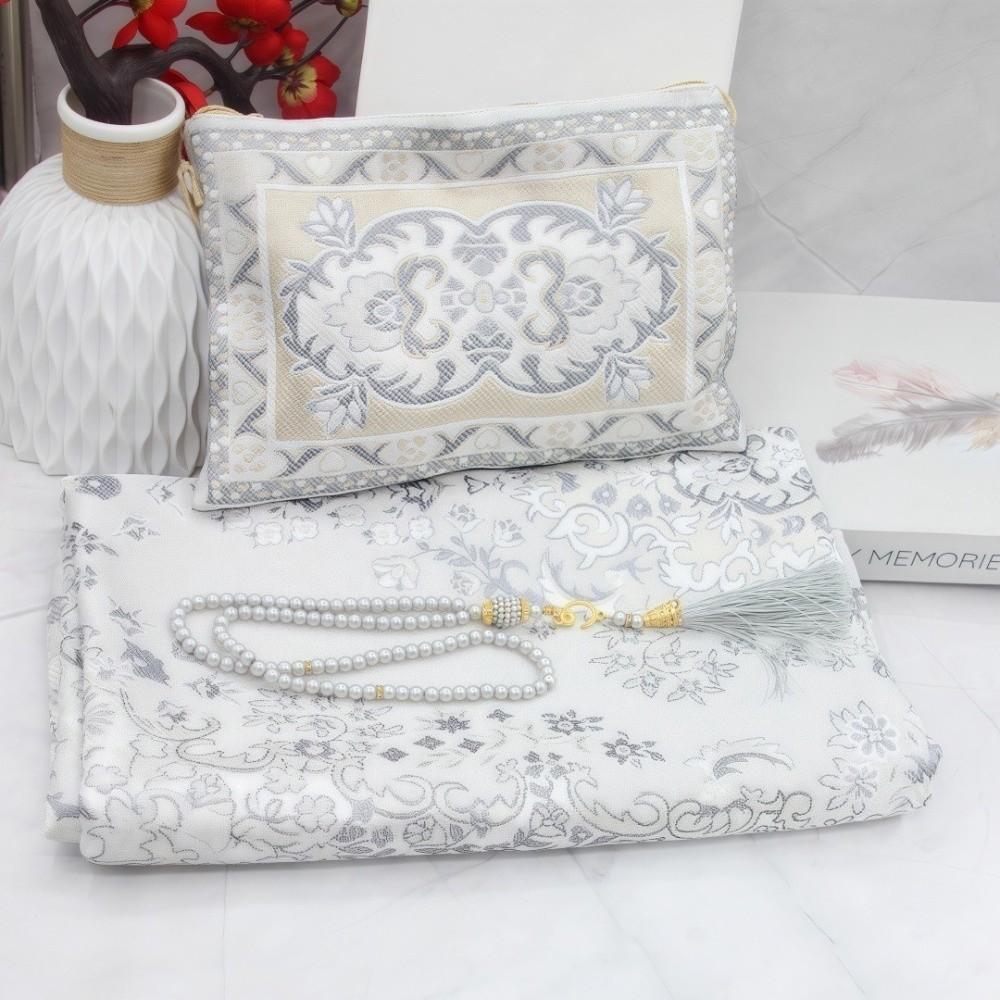 

Портативний складаний килимок для молитви, нековзкий, миючий, покривало для поклоніння з чотками та сумкою для зберігання, м який килим для Рамадану сірий