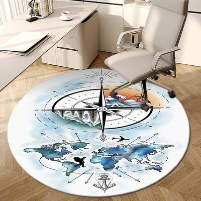 1pc Travel Compass Round Carpet, Made of Polyester,Office Chairs, Living Rooms, Or Bedrooms, a Cool Rug for The Living Room.ydt26008
