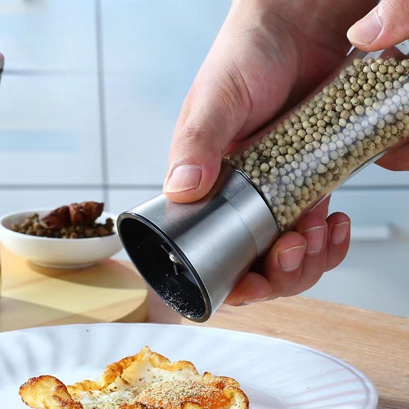 Stainless Steel Manual Grinding Bottle Household Glass Seasoning Bottle Pepper Grinder Kitchen Seasoning Bottle Spice Grinder