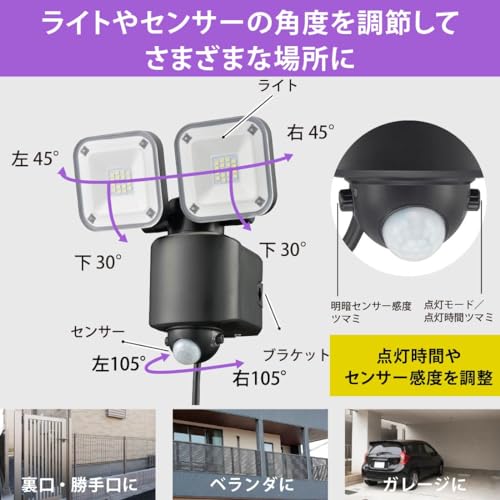 OHM Electric Monban Sensor Light, Motion Sensor, Outdoor, IPX4, Security, Two-Light Outlet Type, 3200 Lumens, LS-A320W2 (Product Code: 07-8809)