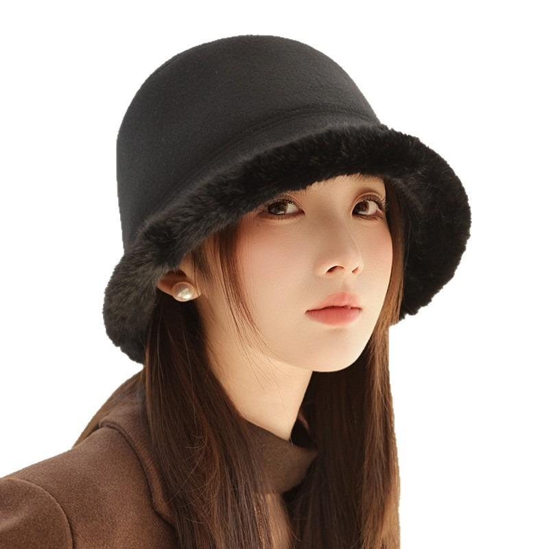 Winter hat women's velvet warm bucket hat retro versatile bucket hat showing washbasin hat