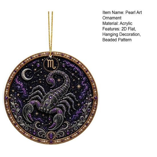 Zodiac Sign Decor 2D Flat Pearl Painting Ornament, Double Sided Theme Hanging Gem Home Ornament Art Craft, Rhinestone Beads Pattern Acrylic