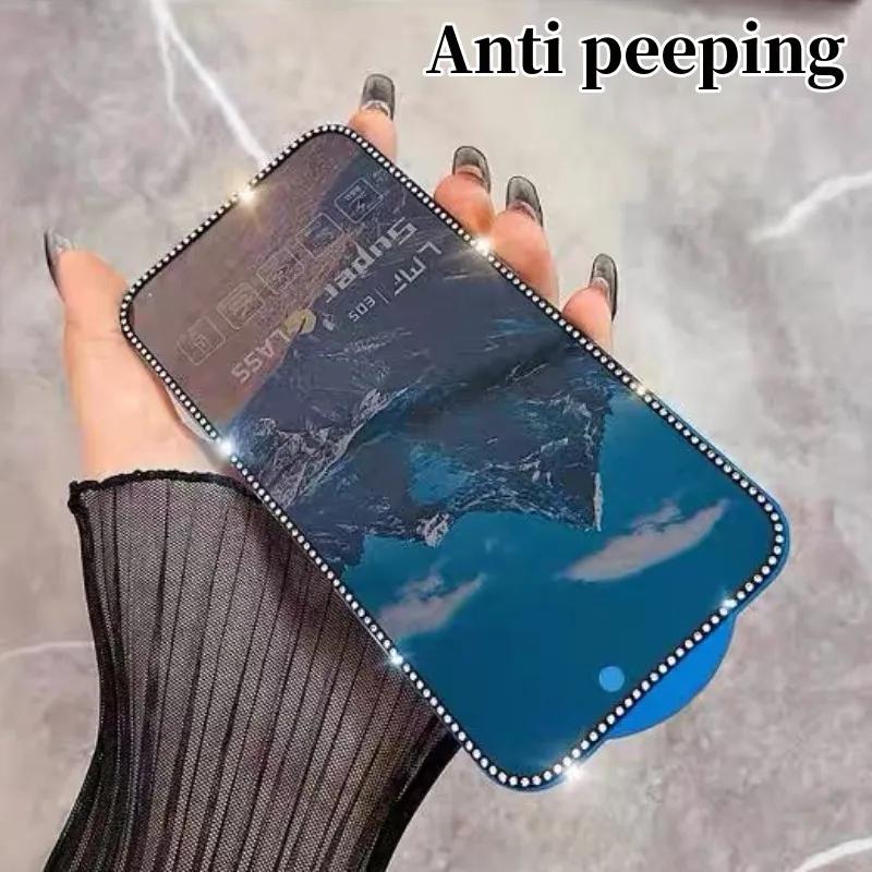 

Новое закаленное стекло с алмазным покрытием для iPhone 16 15 14 13 12 11 Pro Max X XS XR XS Max 3D стереоскопическое алмазное инкрустированное матовое стекло с защитой от подглядывания iPhone 16 Pro Max