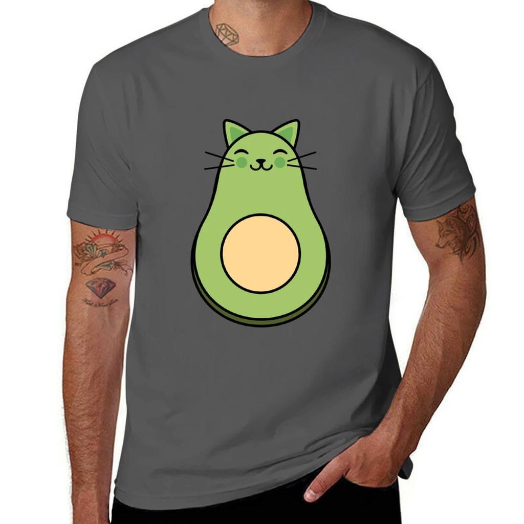 Süße Katze Avocado Avocato W Weißer Hintergrund T-Shirt Lässig Basic Street Style T-Shirt
