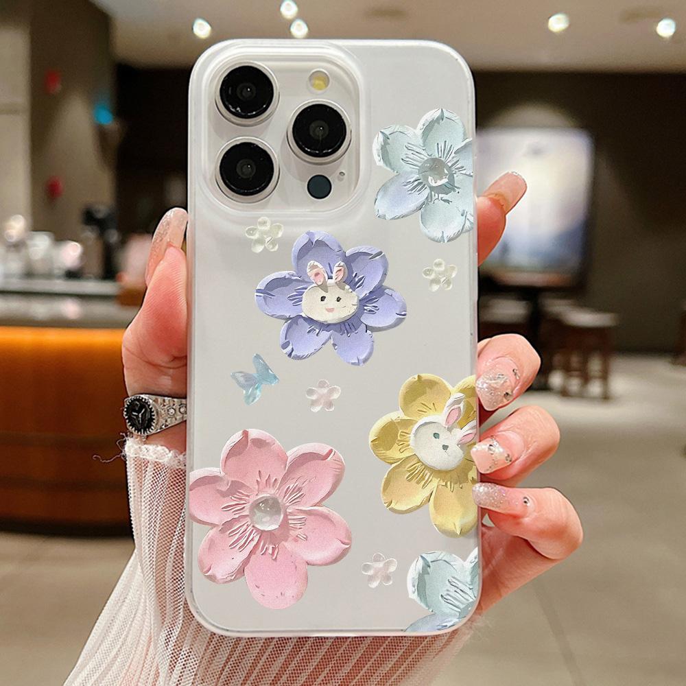 Handyhüllen für iPhone 11 13 15 Pro Max 12 14 Pro Max Hülle iPhone 16 15 Plus 13 Pro 12 Frosted Texture Painted Cartoon Flowers
