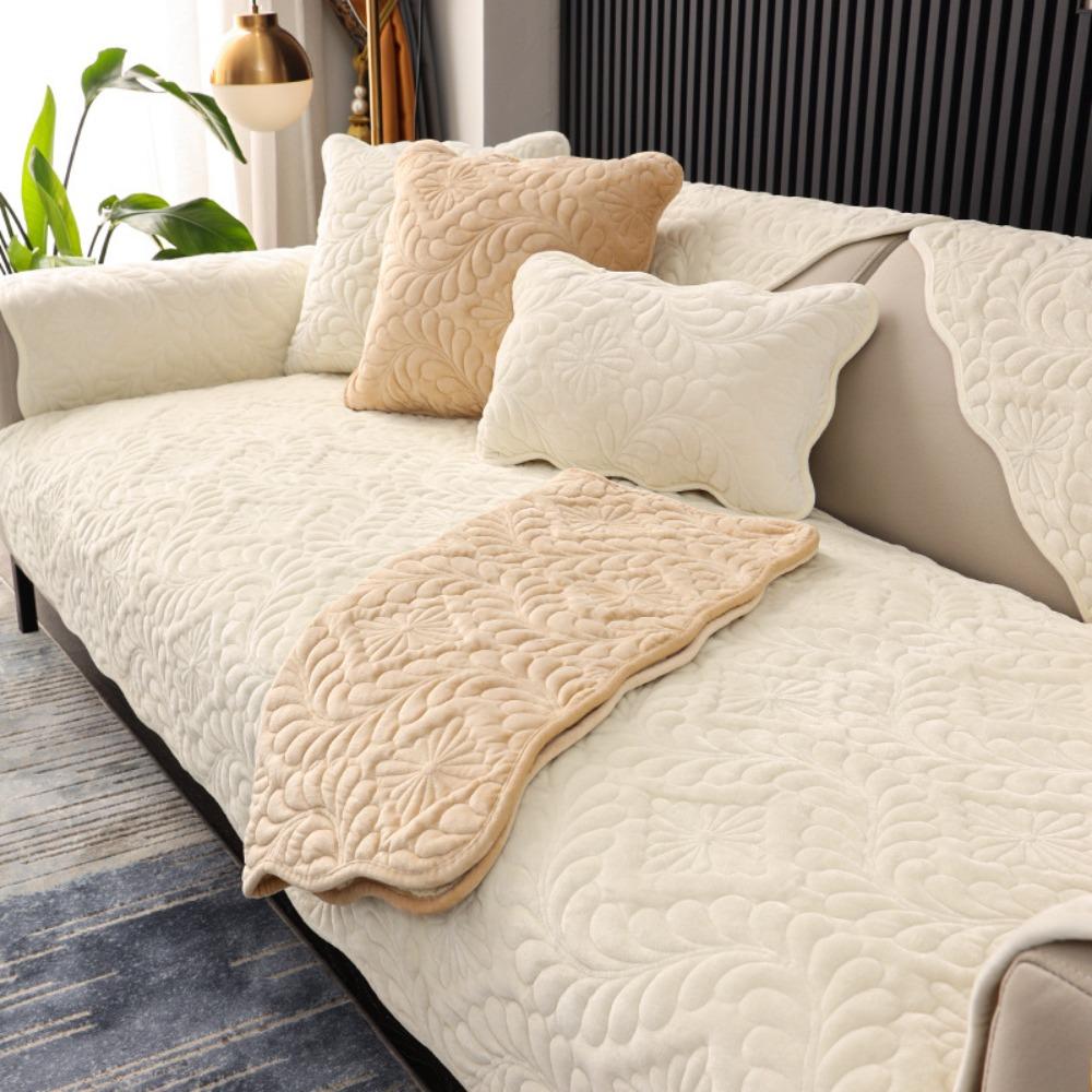 Winter Sofa Cushion Cover Non Slip Thick Dutch Velvet Short Plush Simple Style Seat Pad Blanket Protector