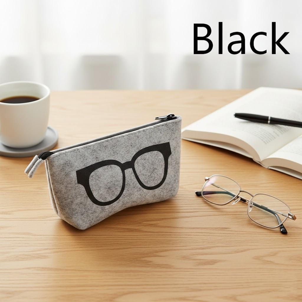 Portable Sunglasses Case Felt Pencil Pouch Soft Zipper Eyeglasses Bag Travel Accessories Organizer чёрный