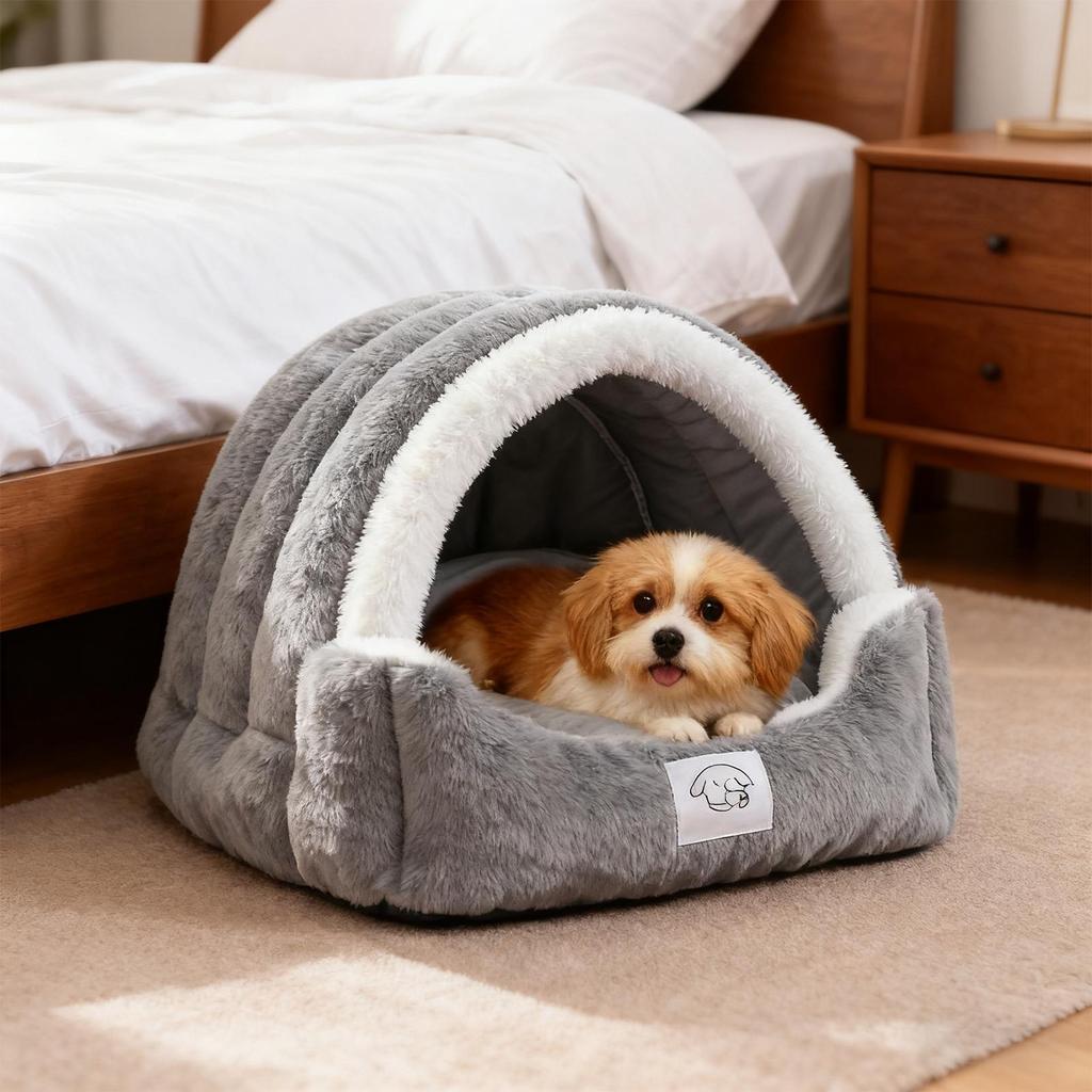 Winter Cat Warming And Sleeping Cave with Removable Pad Cold-Resistant Cat Calming Bed for Bedroom Patio Balcony