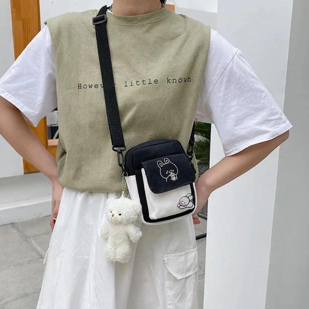 Versatile Japanese Canvas Bag: 2025 New Soft Girl Student Cartoon Design