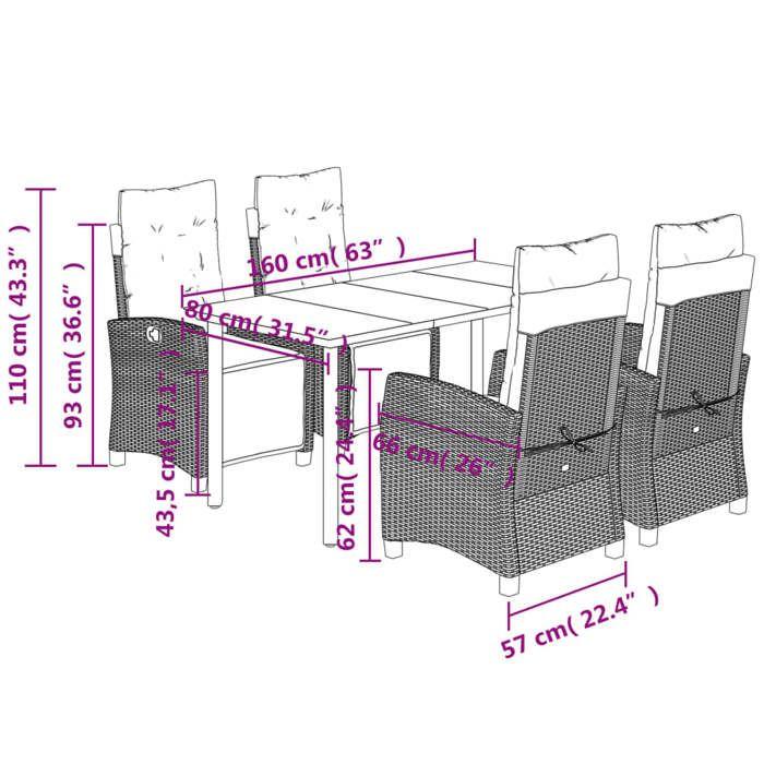 VidaXL Garden Dining Set with Cushions 5 Pcs, Table and Chairs with Adjustable Backrest, Outdoor Furniture 3213012