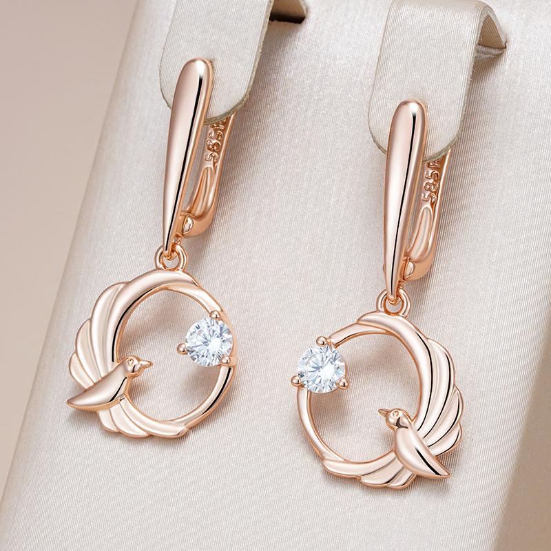 Shiny Natural Zircon Birdie Long Drop Earring For Women Fashion  Rose Gold Color High Quality Daily Fine Jewelry