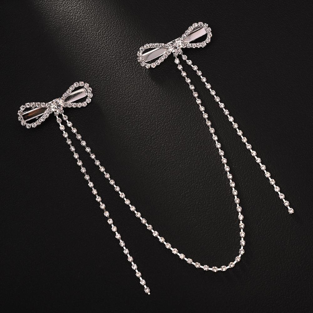Premium Bow Pendant Hair Chain Niche Simple Rhinestone Tassel Hairpin Headgear Women'S Headdress