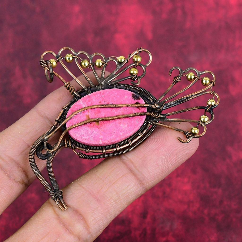 Thulite pendant copper wire wrapped pendant natural gemstone pendant copper wire wrapped bird jewelry handmade stylish pendant gifts for mom