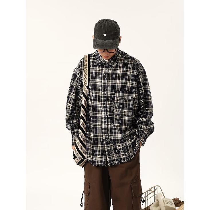 Maillard Wear Men's American Vintage Plaid Shirt Thin Boys Coat Korean Style Fashion Shirt