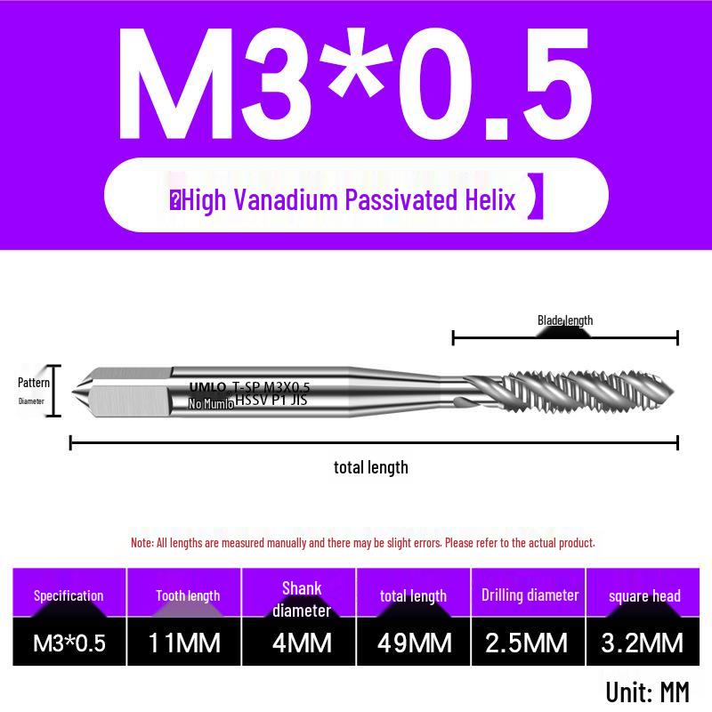 UMLO High Vanadium Spiral Tap Machine for M3-M10 Stainless Steel Tapping