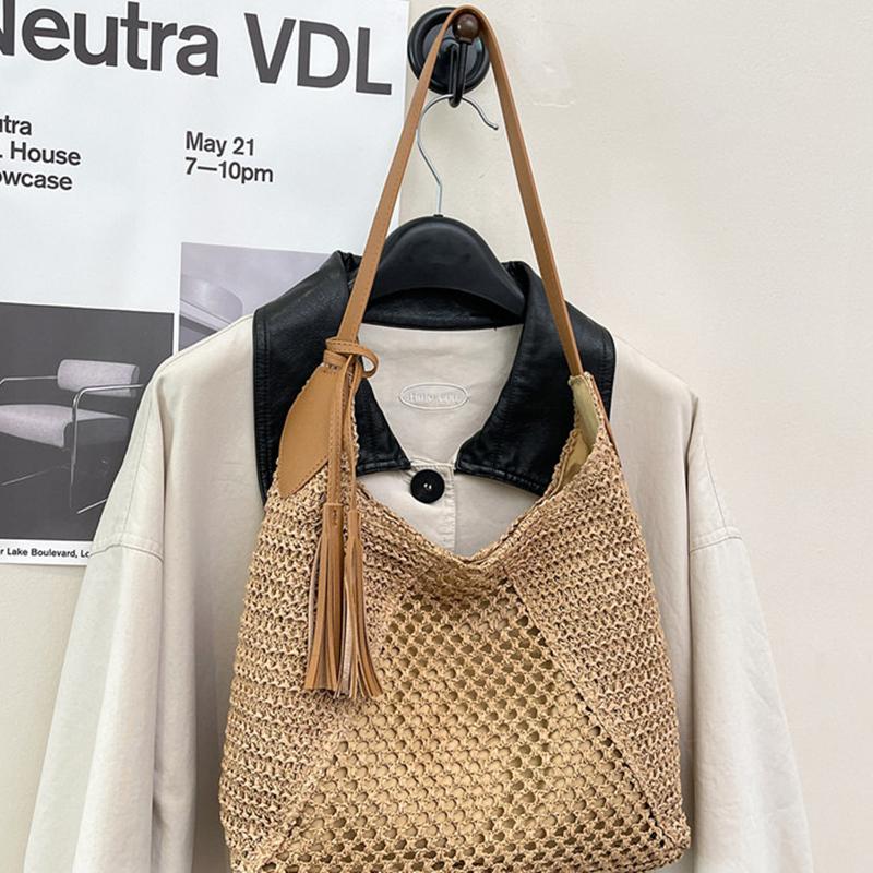 Yogodlns Borsa in Paglia Intrecciata Versatile da Appendere Estiva alla Moda con Lavorazione a Intreccio Vuota Borsa da Spiaggia in Erba Intrecciata a Mano Borsa a Spalla Singola da Donna