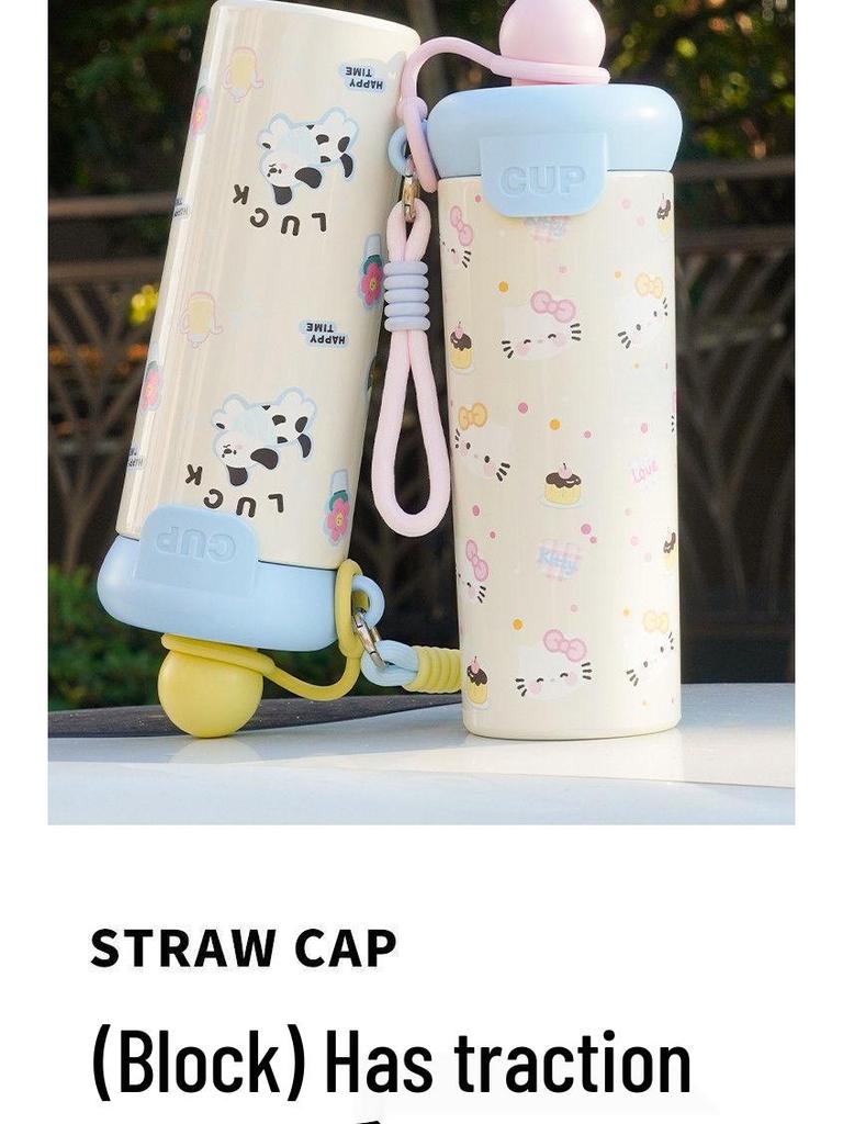 2025 Stainless Steel Cartoon Insulated Water Bottle, Large Capacity, Portable with Rope