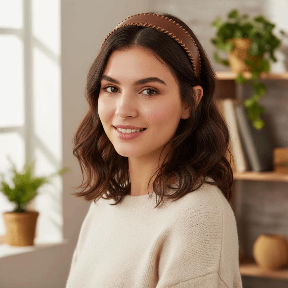 Solid Color Leather Headband Non-Slip Wide Edge Hairband Women Hair Hoop Wash Face