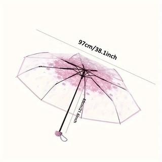 1 Stück Tragbarer niedlicher Blumen-Haushalts-Regenschirm Kirschblüte Transparenter Regenschirm Wind- und Regenschutz 3-fach PVC-Schirm