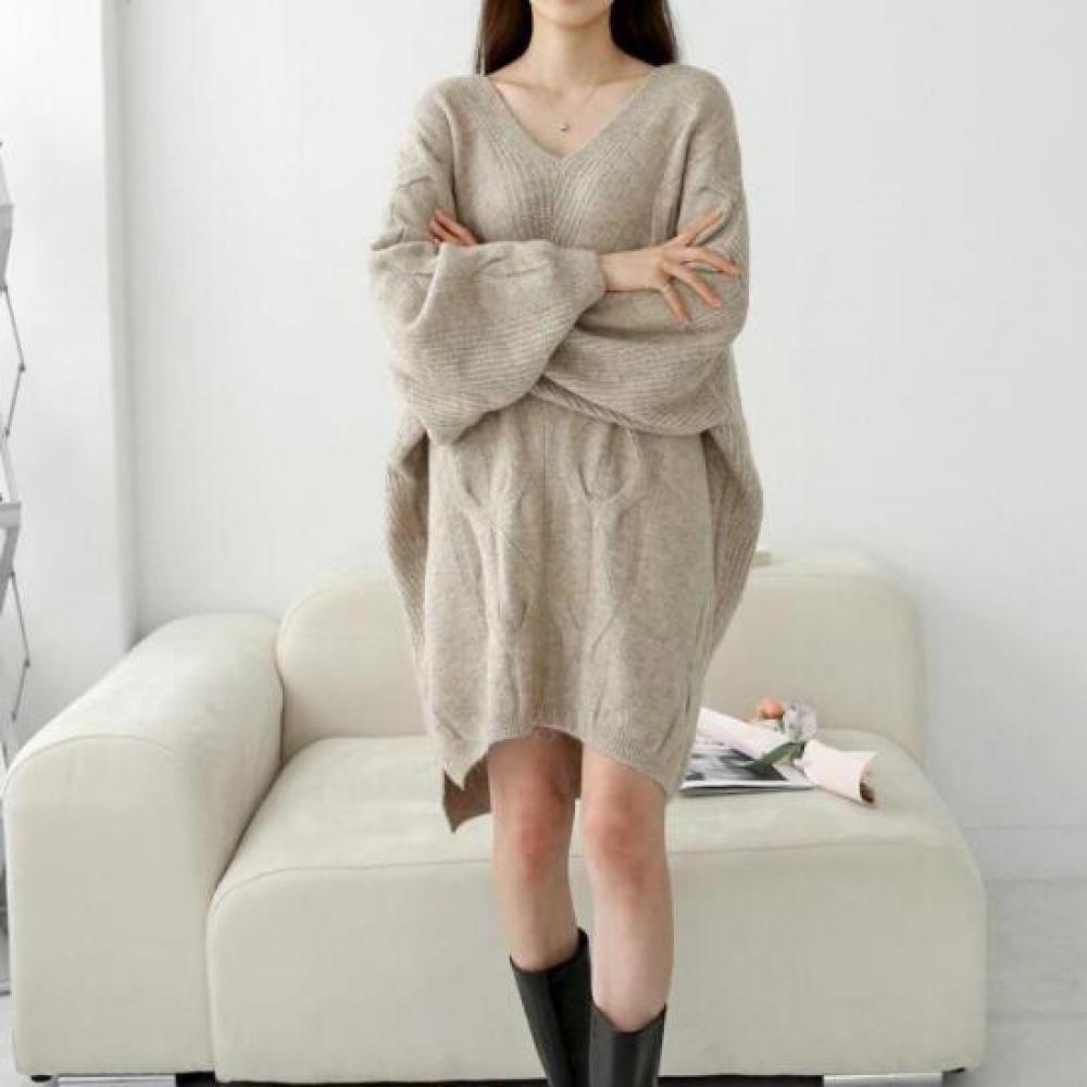 Open Run Gidene Cable Knit Mini Dress Sweater Oversized Women Fall