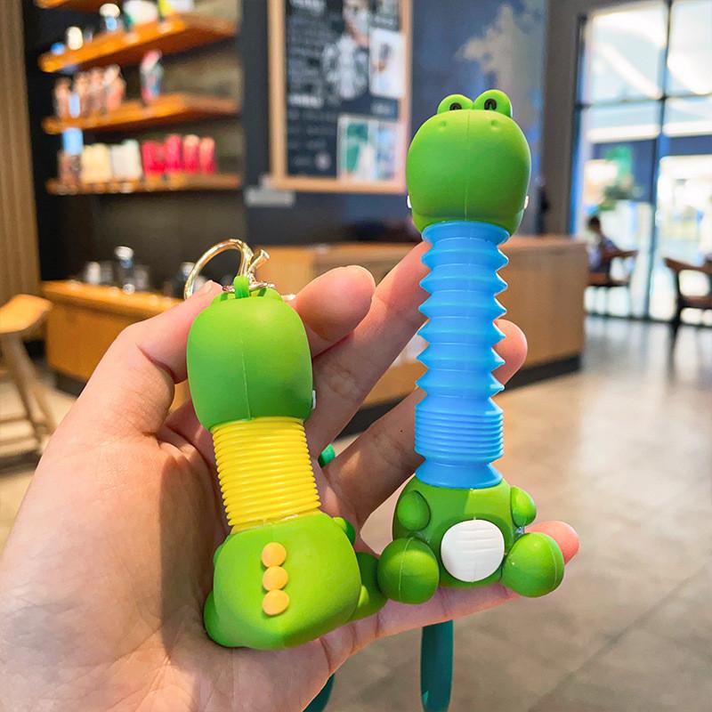 Dinosaur Kiwi Charming Keychain Colorful Silicone Retractable Key Ring For Kids And Adults