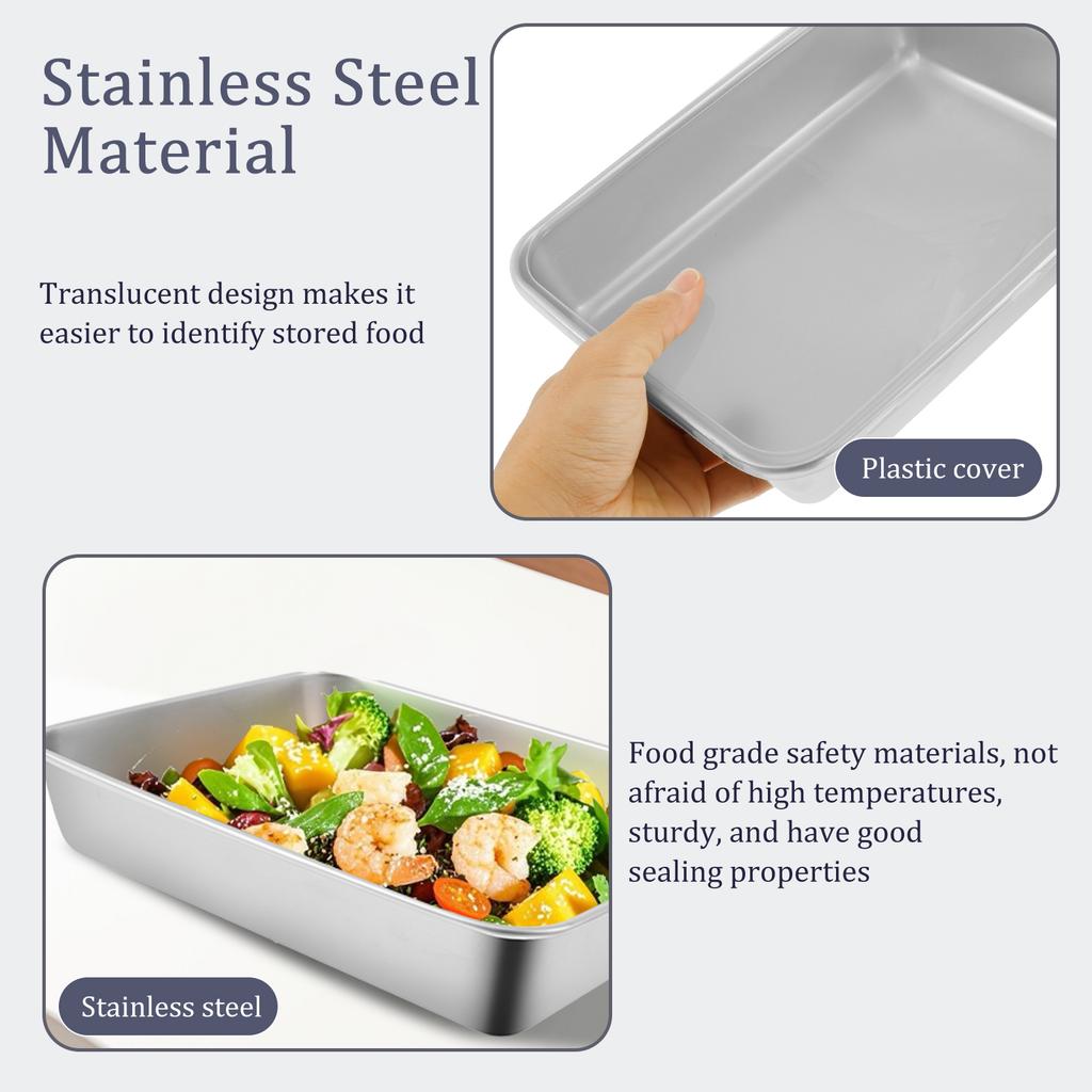 Plate Stainless Steel Food Container 1500/2500ML Thick Tray Fresh-keep Food Fruit Lid Sealed Storage Box Kitchen Fridge Organize