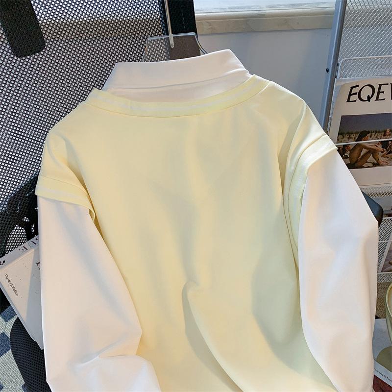 2024 Autumn Women's High-End Spliced Polo Sweatshirt - Long Sleeve, Loose, Slimming, Versatile Design