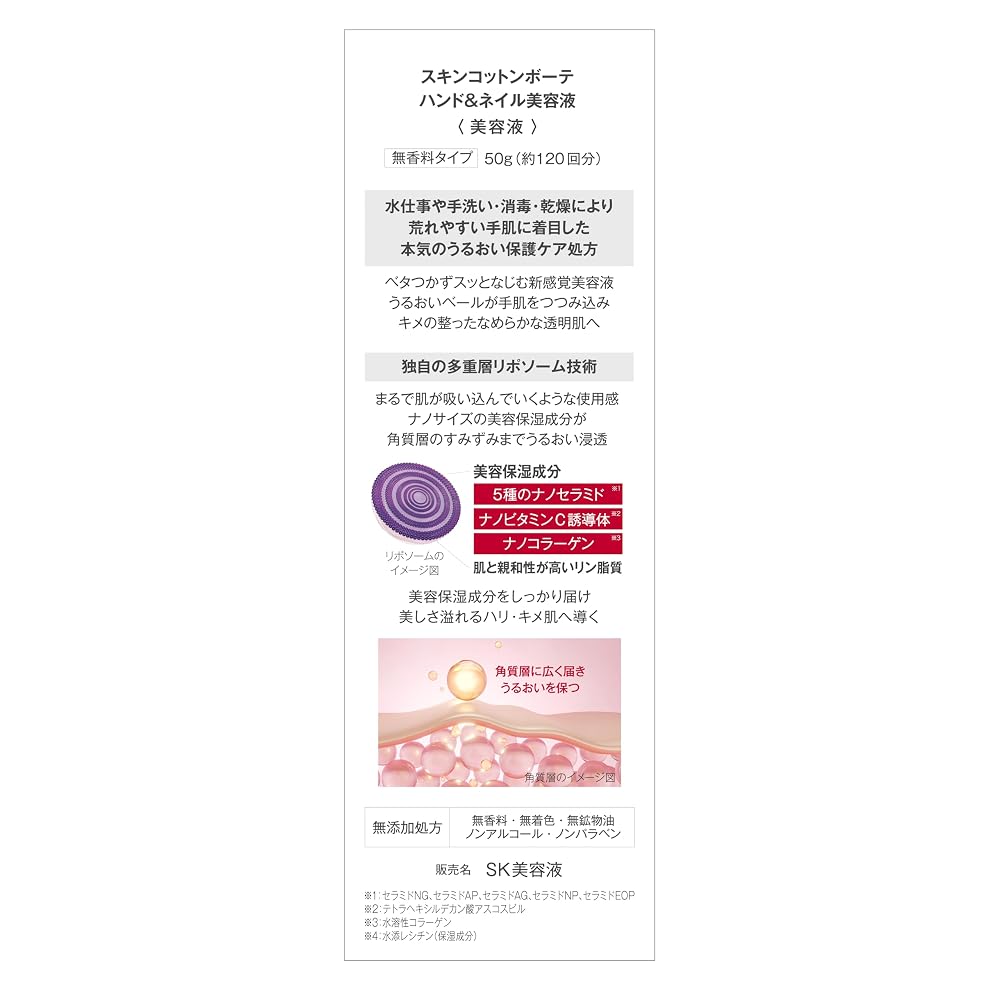 SKIN COTTON BEAUTE Hand & Nail Serum 50g Fragrance-Free for Dryness & Moisture