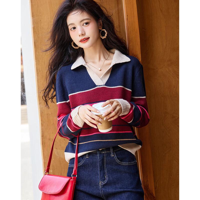 Demana Women's Striped V-Neck Knit Top
