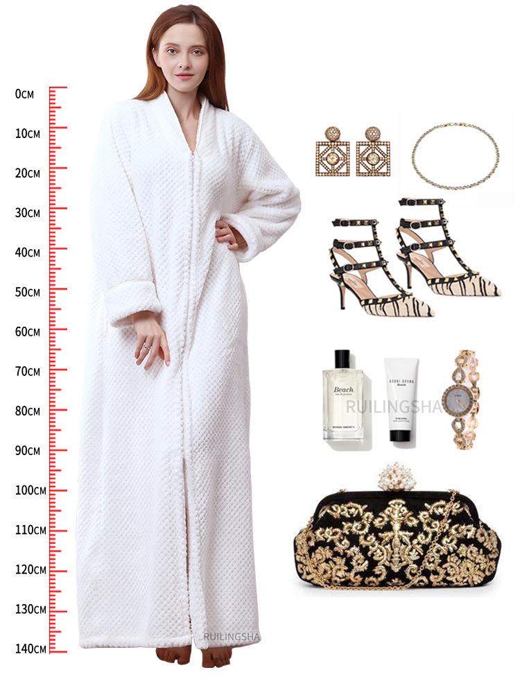 Thickened Flannel Robe: Warm Coral Fleece Bathrobe for Couples - Men's & Women's Plus Size Zipper Nightgown