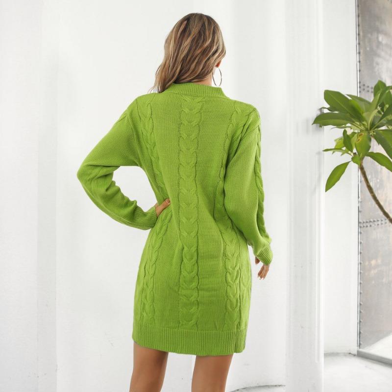 Twist Long Sleeve Sweater Dress Women's Loose Knit Dresses Autumn and Winter Casual Sweater